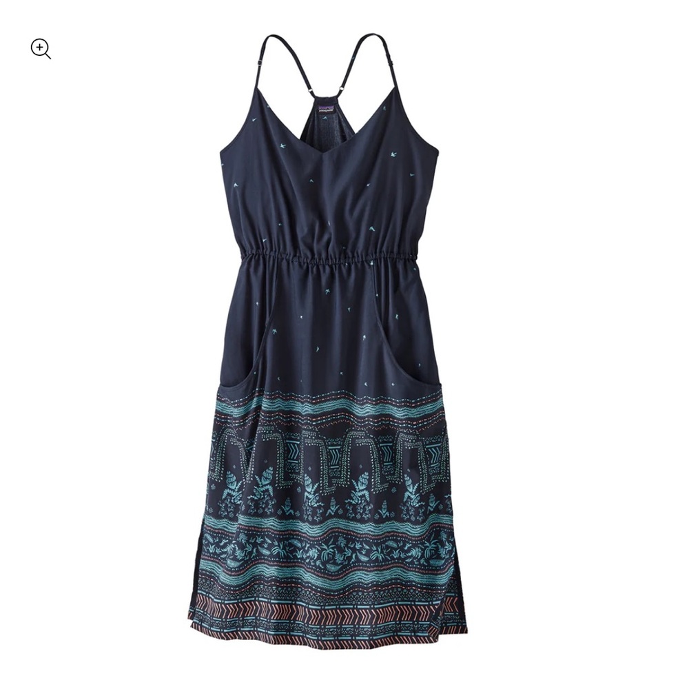 Patagonia Navy Blue Printed Sundress with Teal Accent
